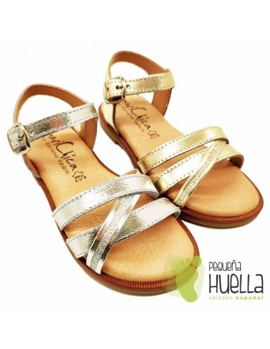 Comprar sandalias doradas o plateadas de piel para niñas baratas Marichica