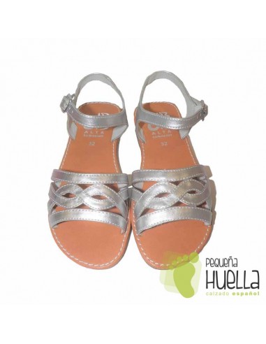 Sandalias para niñas piel plata, baratas outlet en Madrid