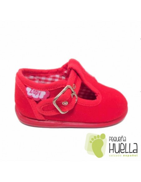 Pepitos Sandalias zapatos de Lona rojas Zapy con hebilla bebes, niños y niñas baratas en las rozas